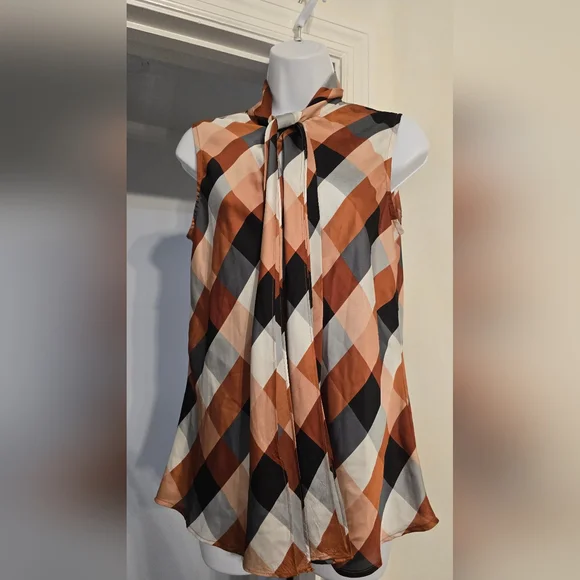Nine West geometric Sleeveless Top - Orange, Black, White - Size Medium - Picture 2 of 4